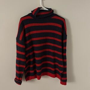 Navy and red turtle neck sweater